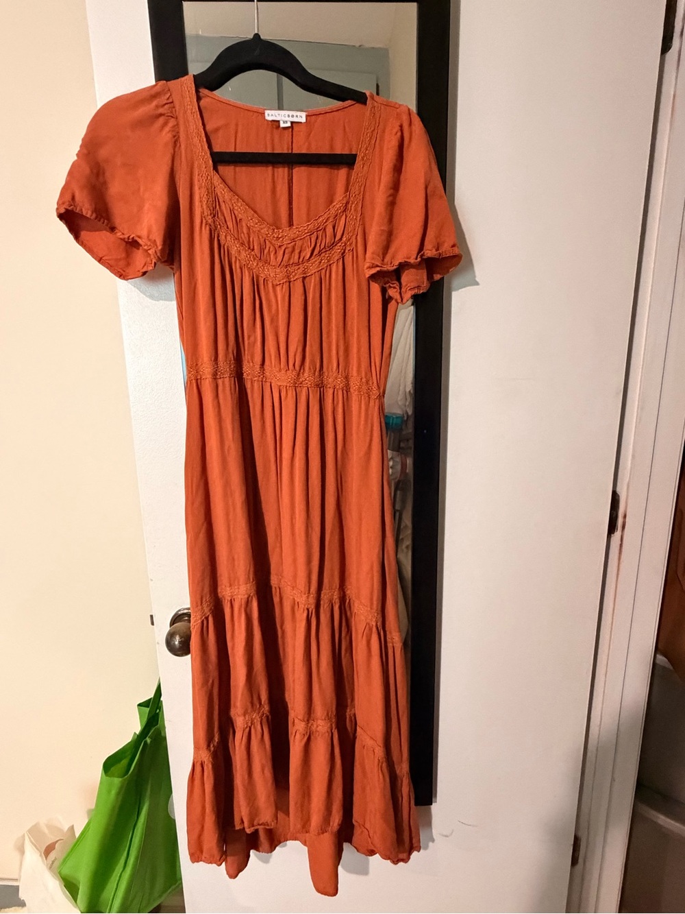 Baltic Born Rust Tiered Midi Dress with Scoop Neck